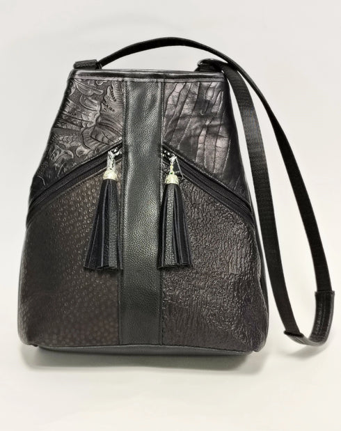 Black Leather Patterns Metro Bagpack